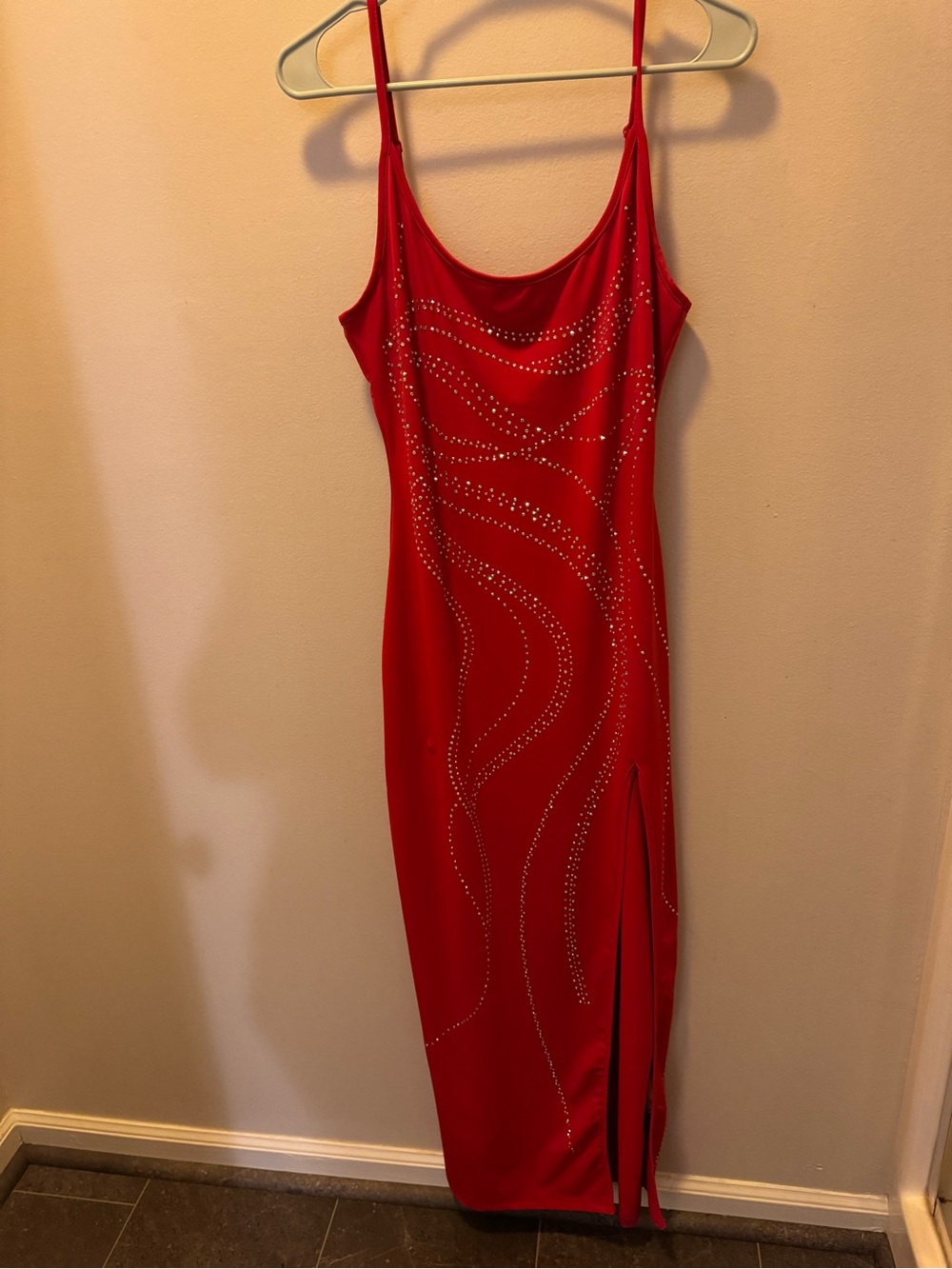 SHEIN Red Rhinestone-Accent Maxi Slip Dress